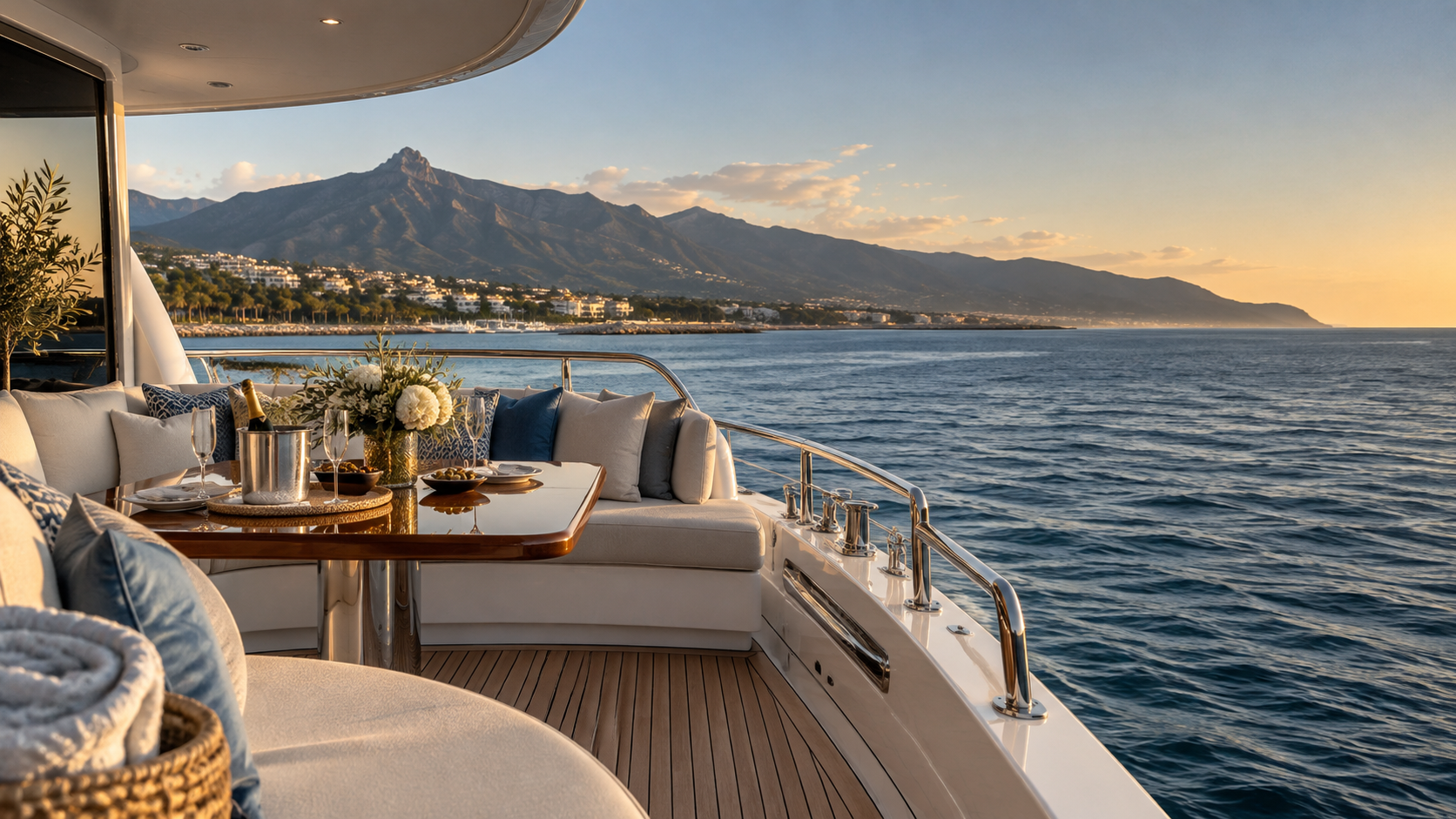 Luxury yacht deck prepared for a Marbella charter
